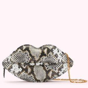 NWT Lulu Guinness Faux Snake Print Lips Clutch